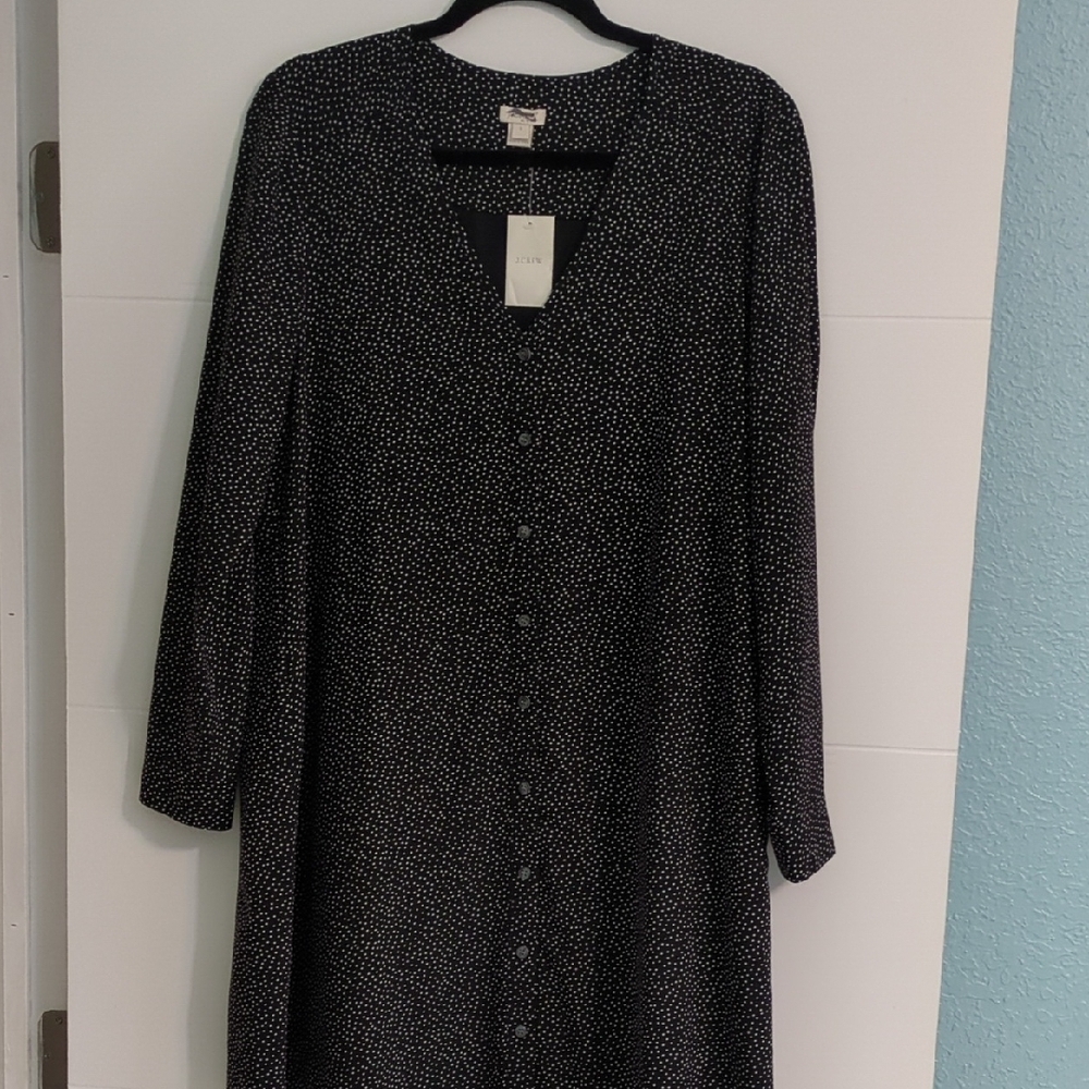 J. Crew Factory Elegant Black & White Mini Polkadot Patterned Button Down Dress